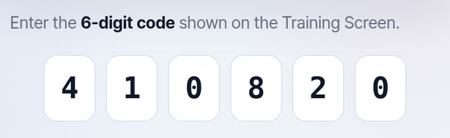 The same code entered on the Control Panel's registration screen